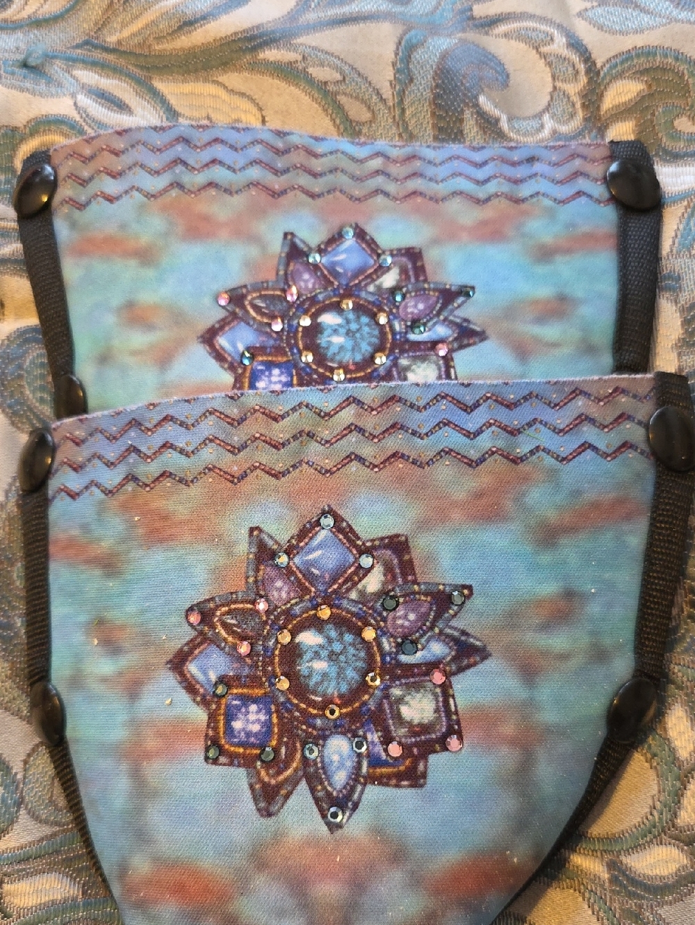 Onesole Blue Floral Gem Accent Women's Mules
